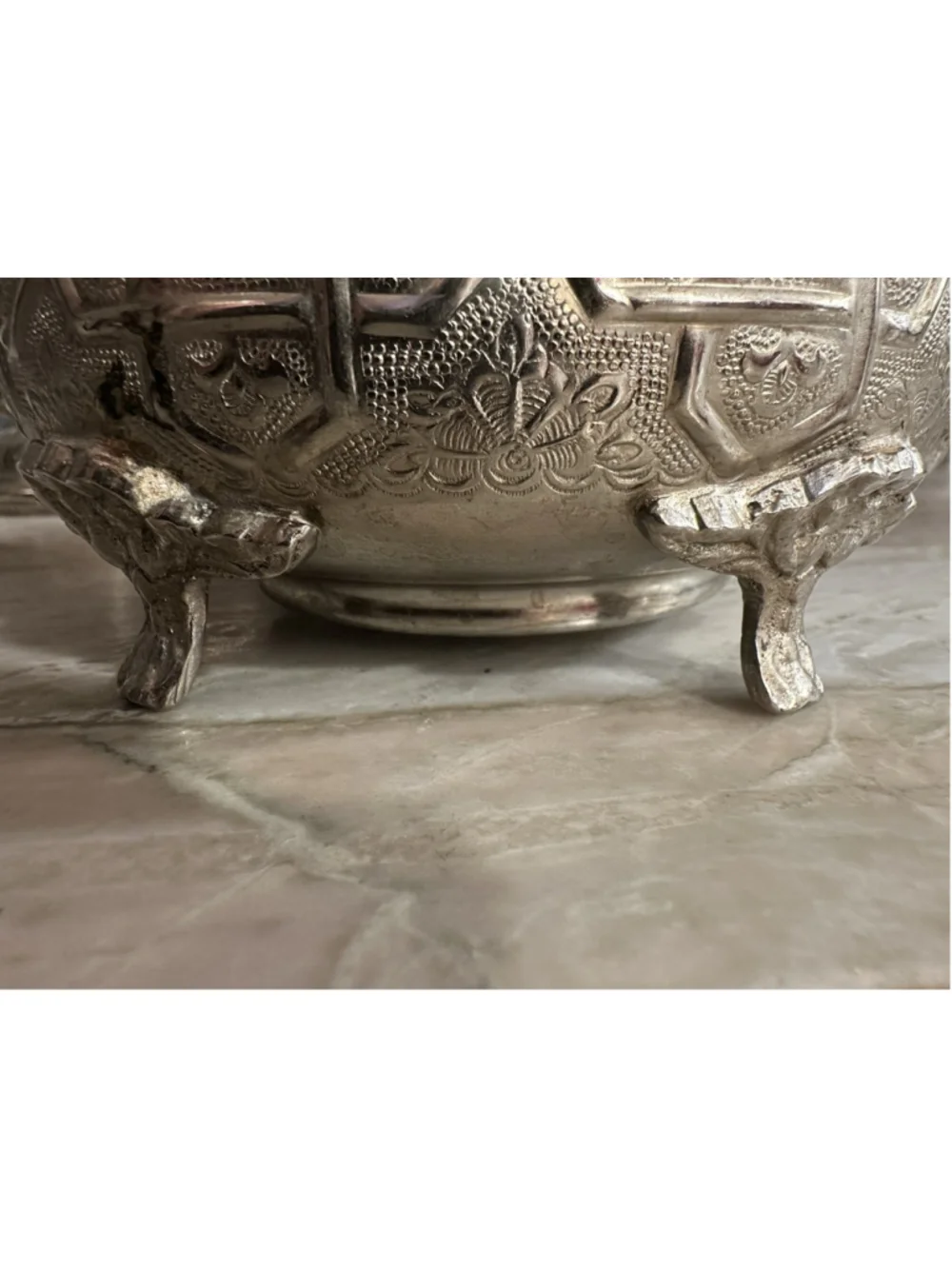 Vintage Ornate Design Metal Moroccan Silver Teapot Footed Kettle Mark Untested
